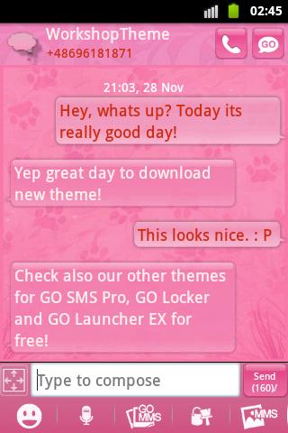 Pink 2 GO SMS PRO Theme