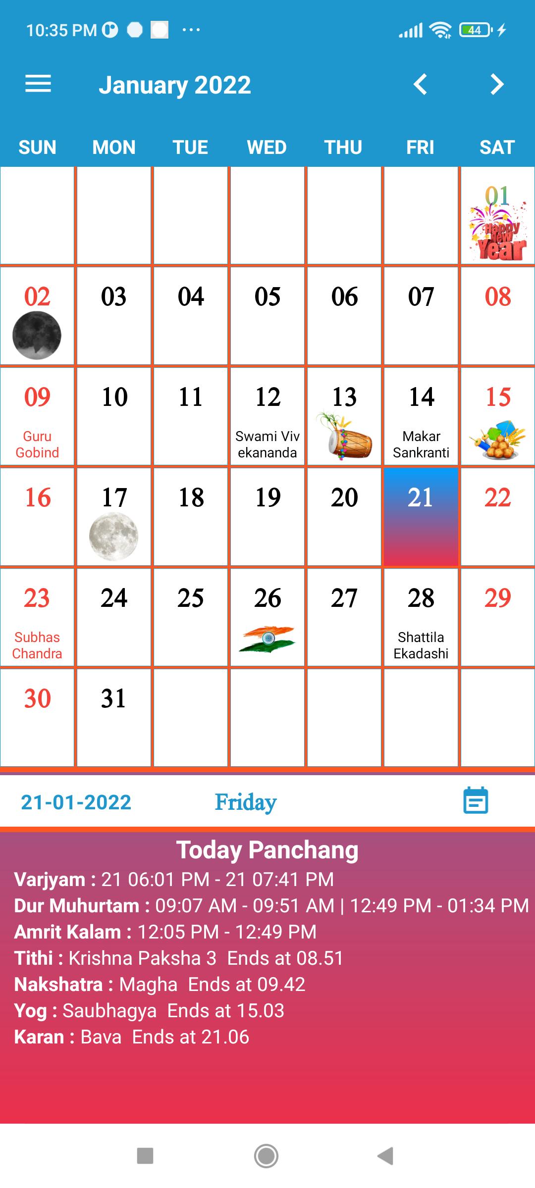 English Calendar 2022