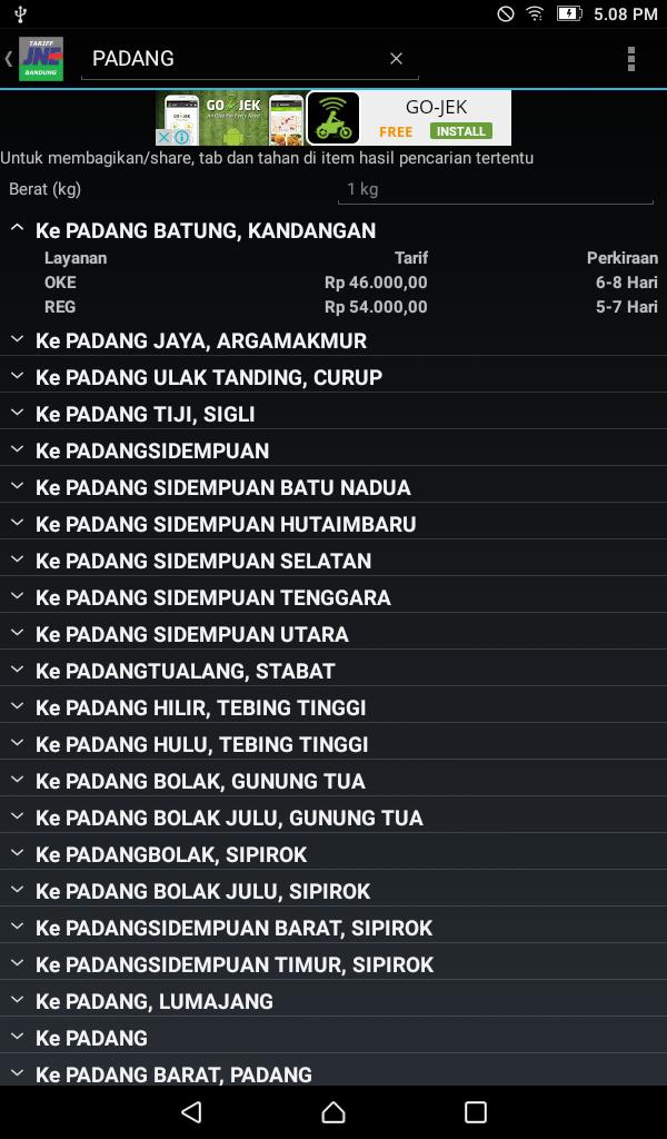 Tarif JNE - Jakarta
