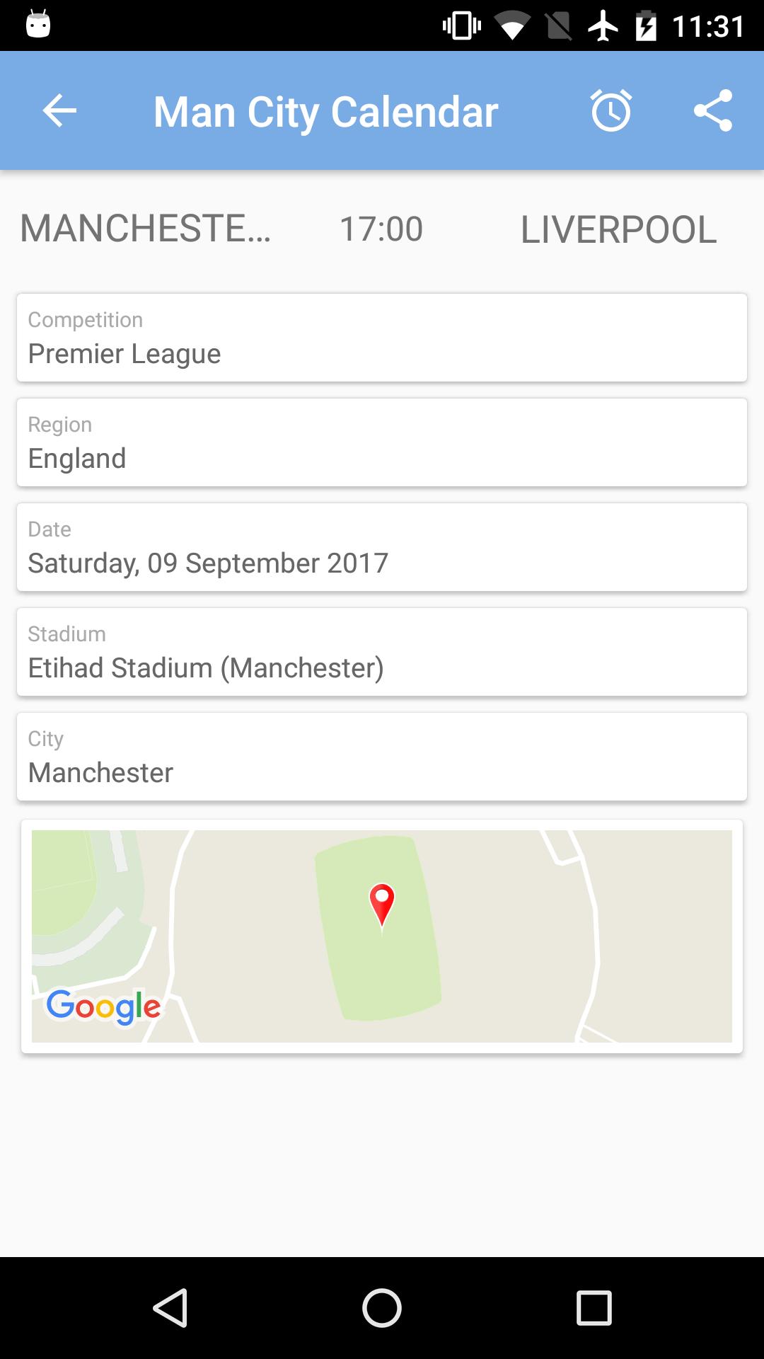 Calendar for Man City