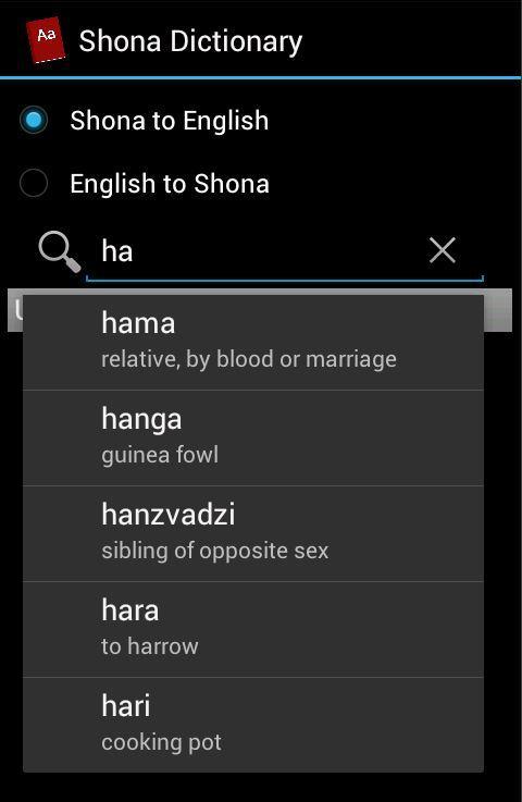 Shona Dictionary