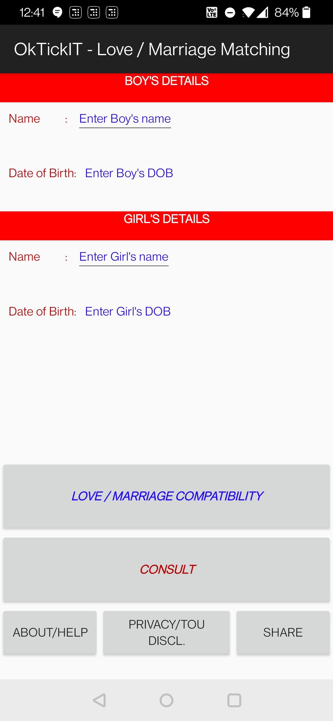 OkTickIT  Love/ Marriage Match