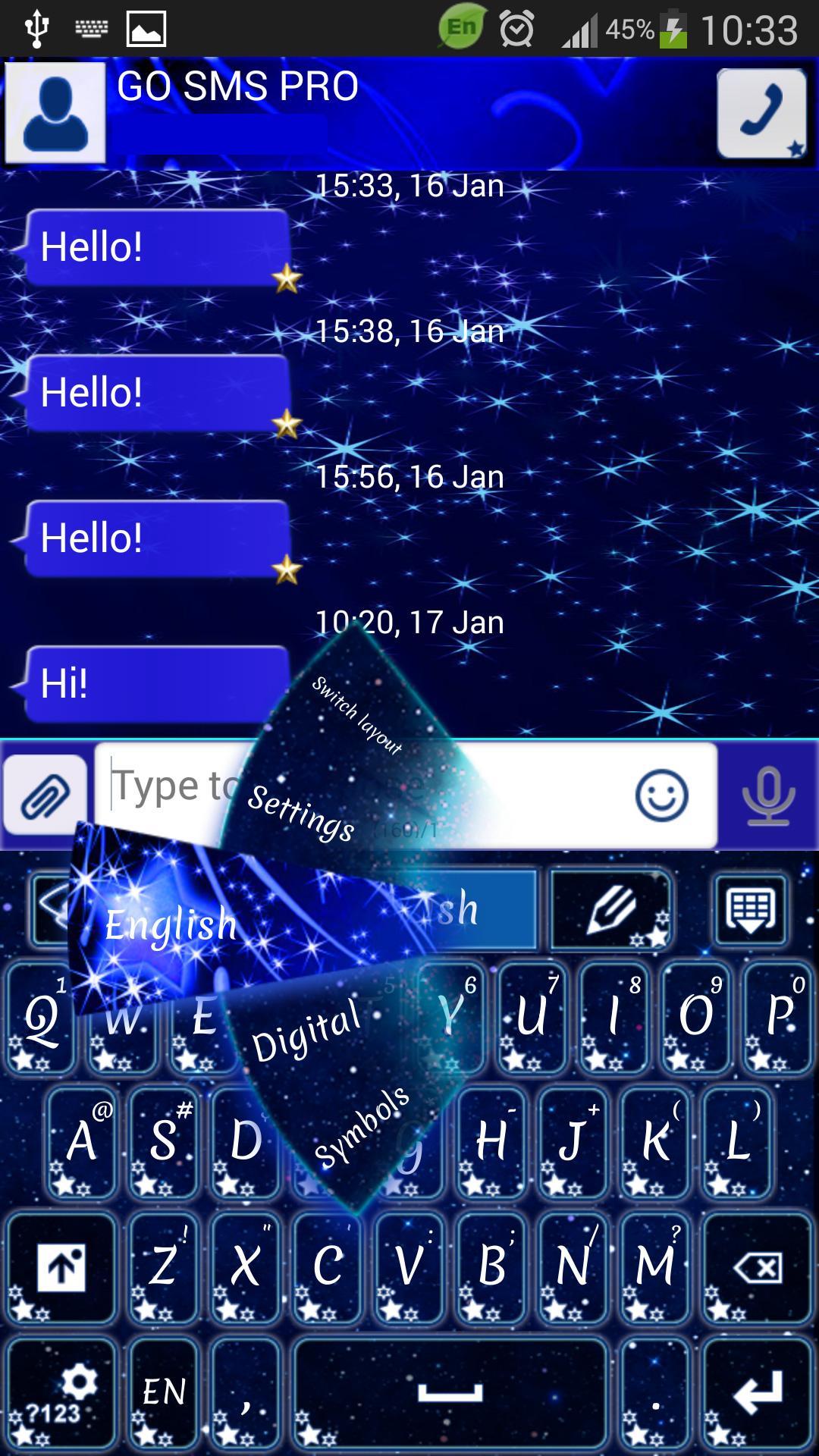 GO SMS Blue Stars Theme