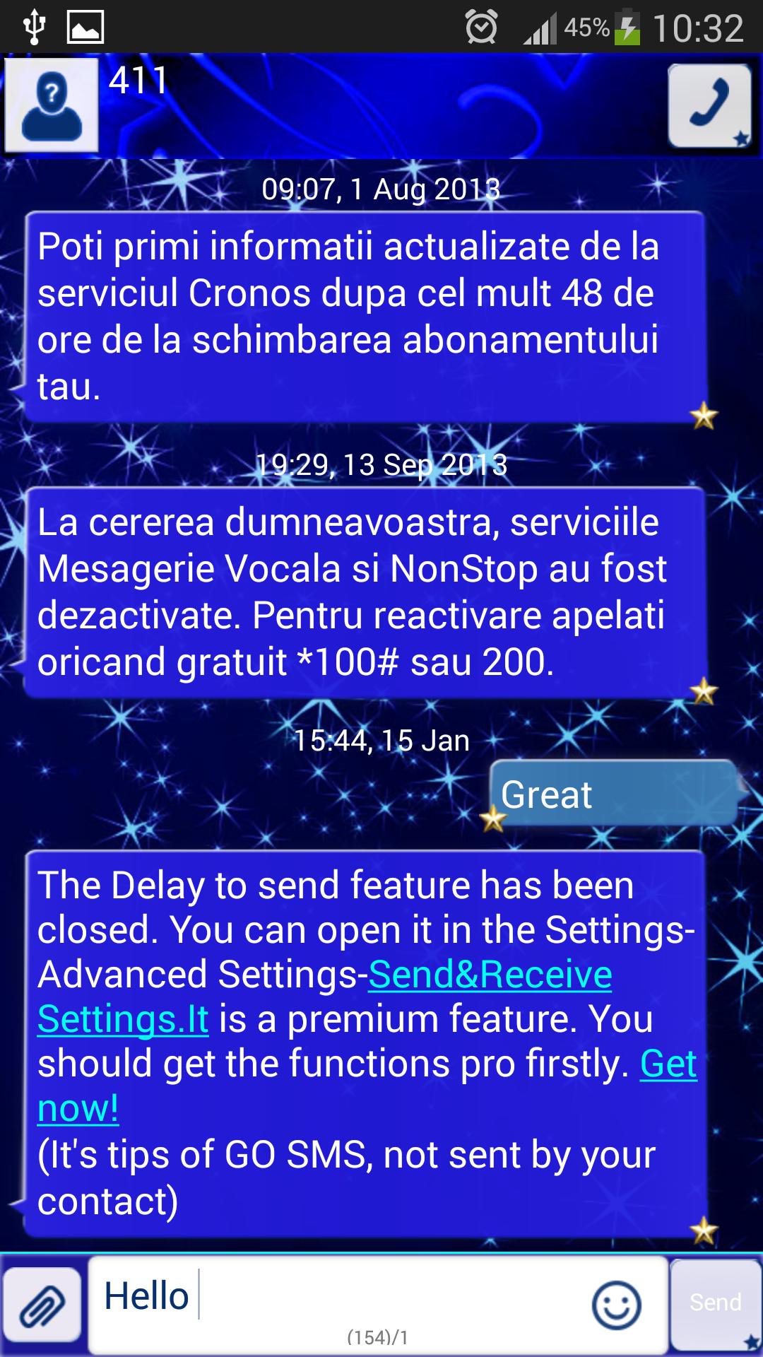 GO SMS Blue Stars Theme