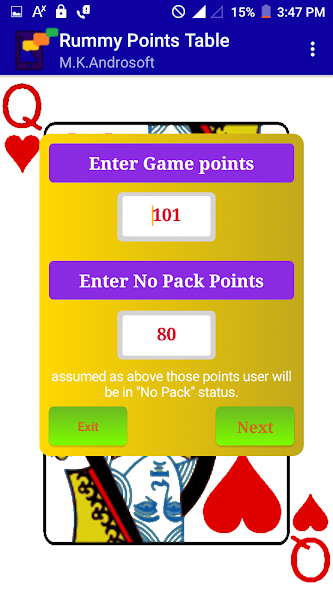 Rummy Points Table