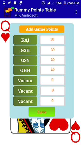 Rummy Points Table